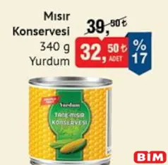YURDUM MISIR KONSERVESİ 340 G fiyat ve kampanya bilgisi